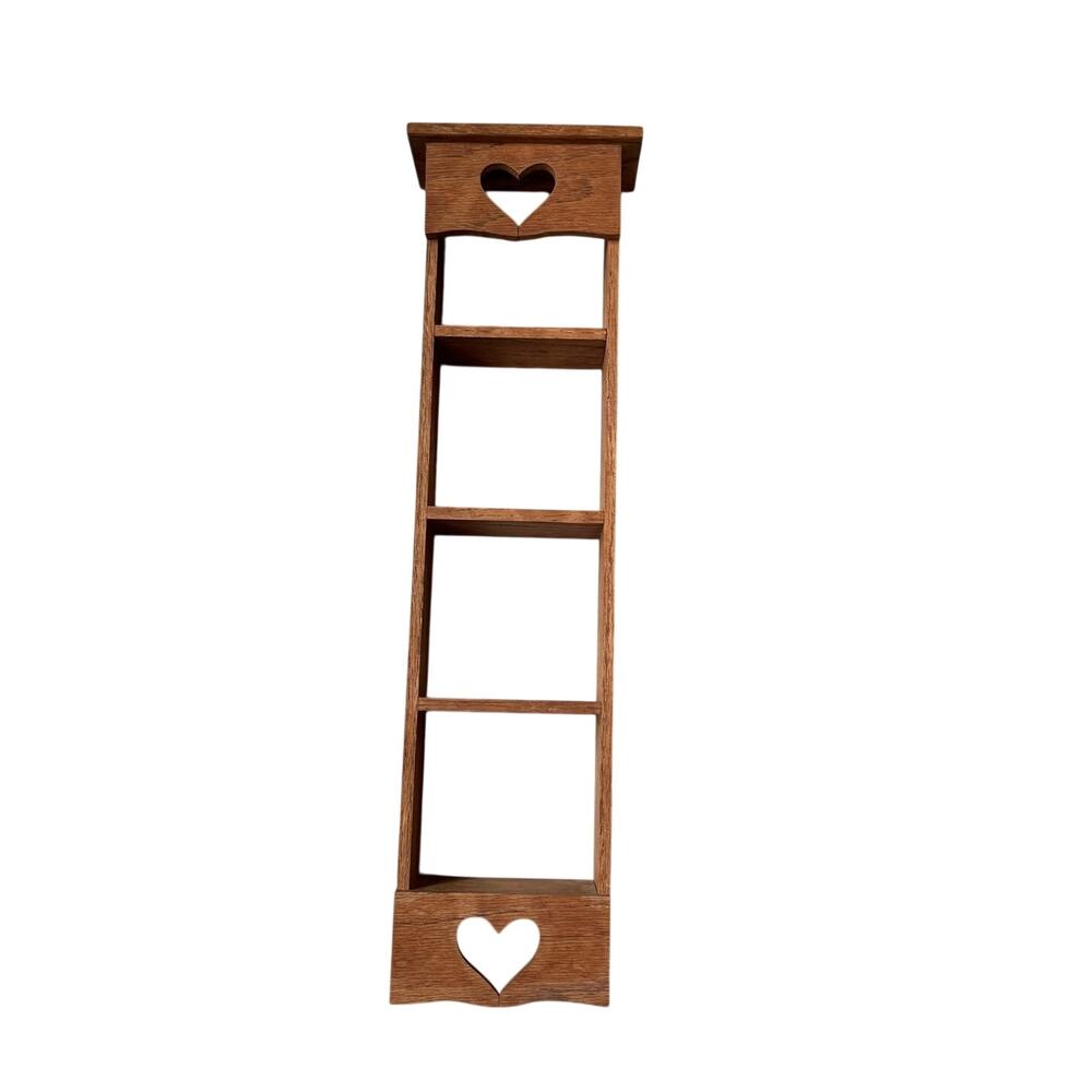 Vintage Country Cottage Core Heart Cut Out Trinket Cubby Shelf Wall Mount 4x19"
